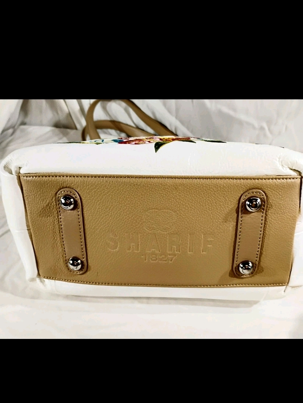 Sharif Cream Shoulder Bag with Multicolor Floral & Parrot Embroidery GUC - Picture 5 of 7